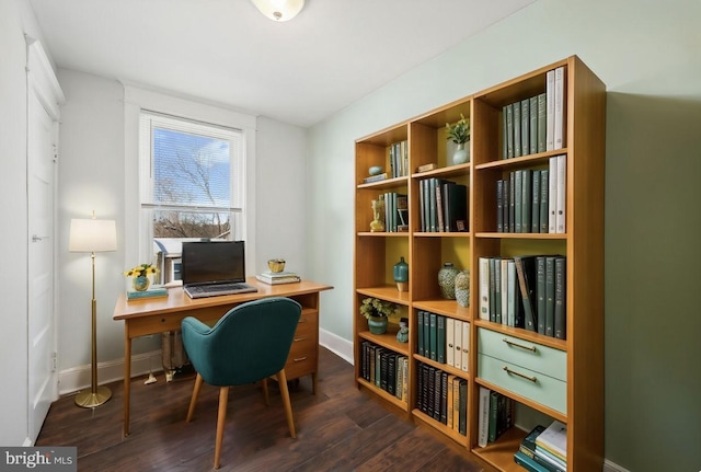 office space with dark hardwood / wood-style flooring