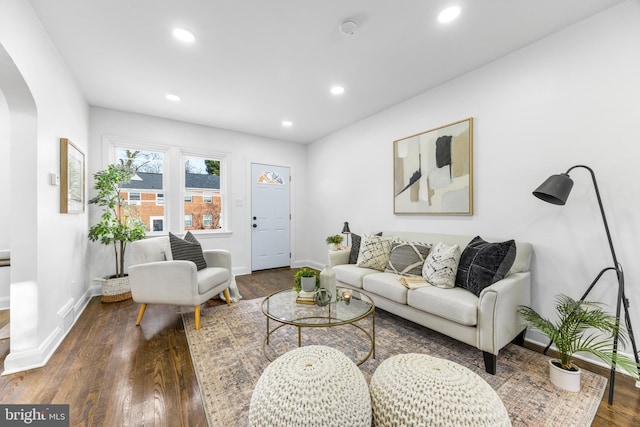 living room featuring dark hardwood / wood-style flooring