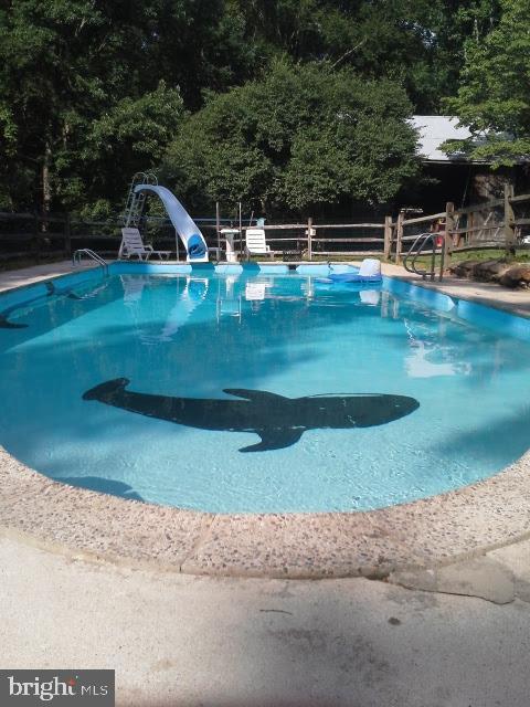 view of swimming pool with a water slide