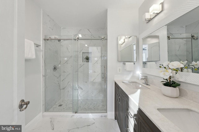 bathroom with vanity and an enclosed shower