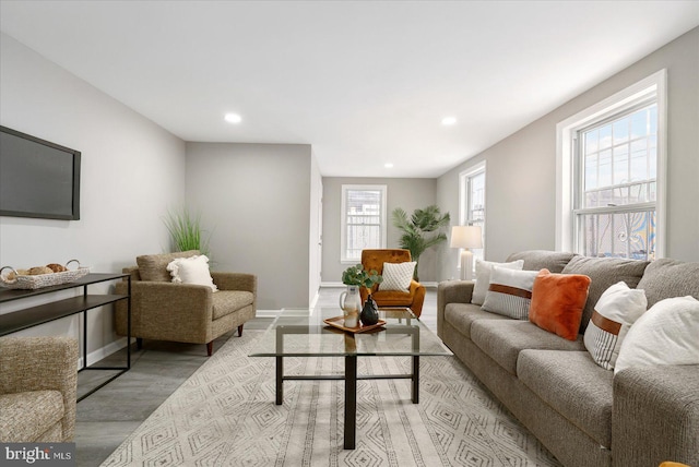 living room with light wood-type flooring