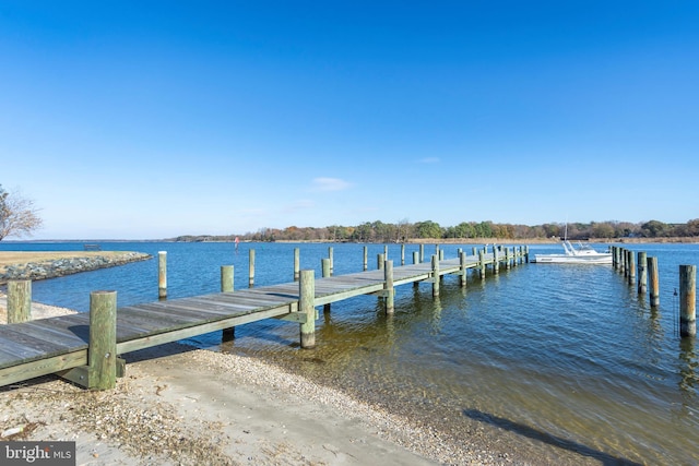 view of dock with a water view