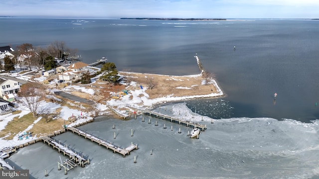 aerial view featuring a water view