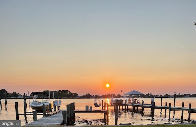 view of dock featuring a water view