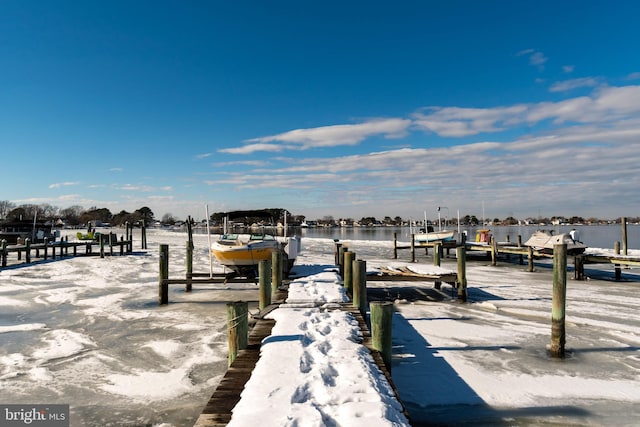 view of dock with a water view