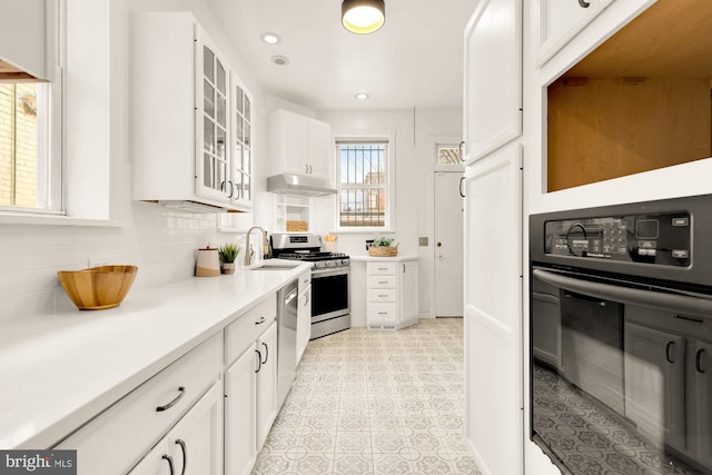 kitchen featuring sink, stainless steel appliances, and white cabinets