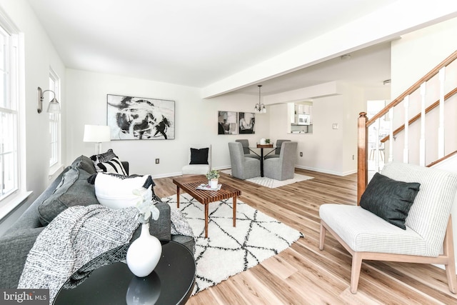 living room featuring light wood-type flooring