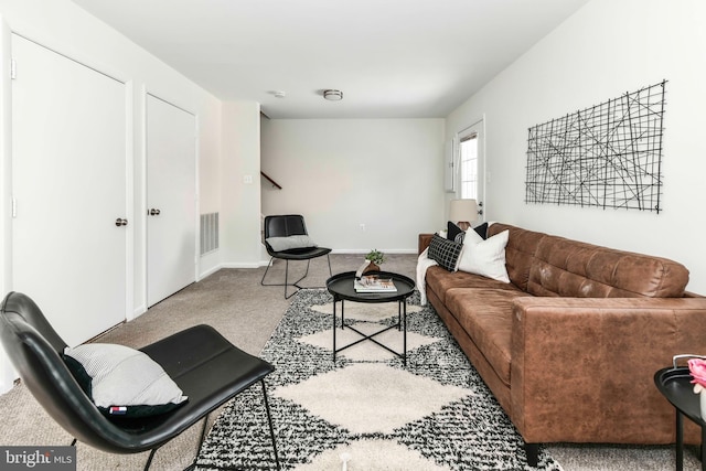 living room with carpet flooring