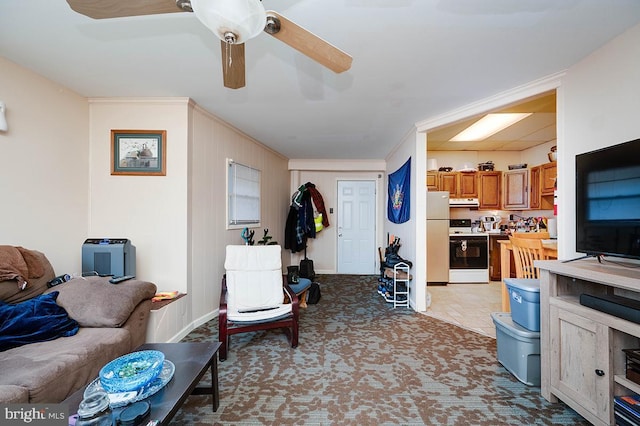 living room featuring ceiling fan