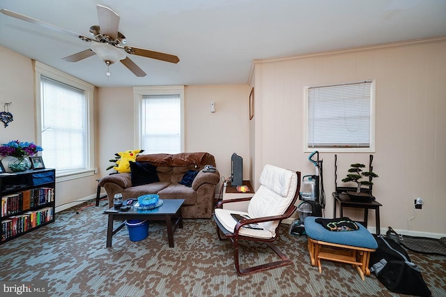 living room with ceiling fan