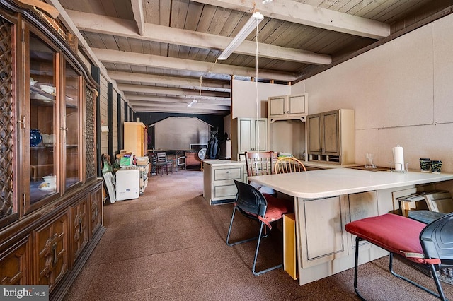 basement featuring wooden ceiling