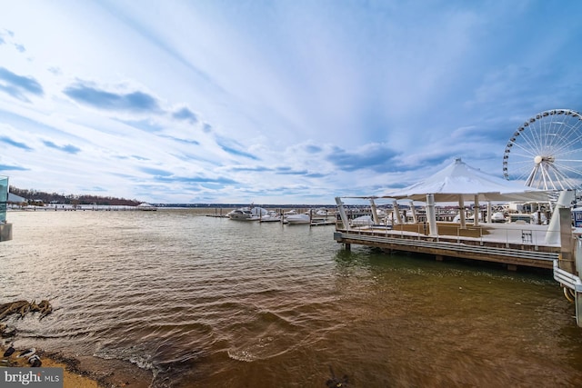 view of dock featuring a water view