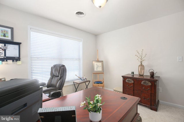 view of carpeted home office