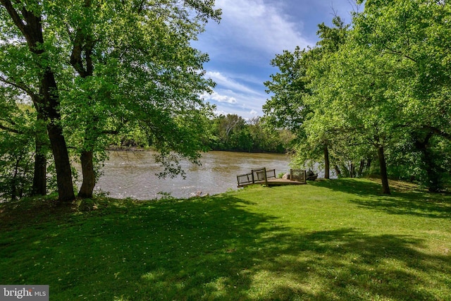 water view featuring a dock