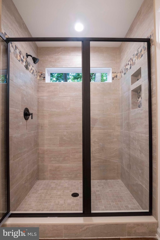 bathroom with a shower stall