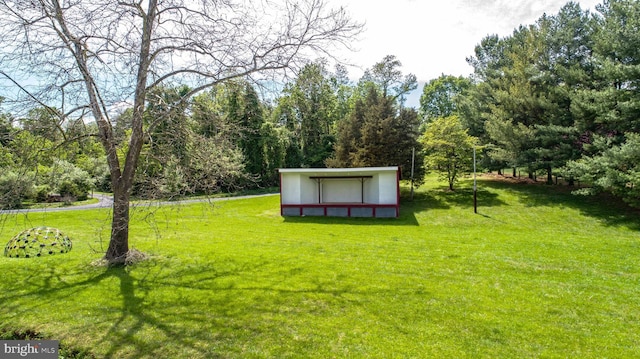 view of yard featuring an outdoor structure