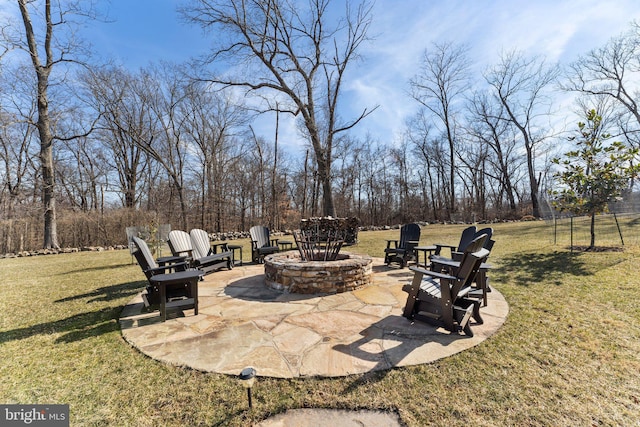 view of patio featuring a fire pit