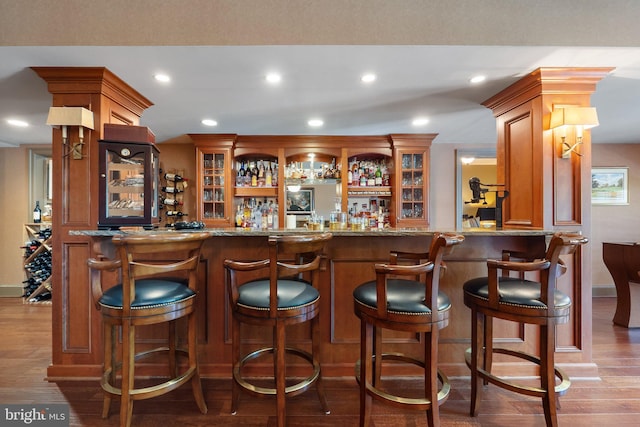 40959 Pacer Ln, Paeonian Springs, VA 20129 - bar featuring wood finished floors, recessed lighting, and indoor wet bar