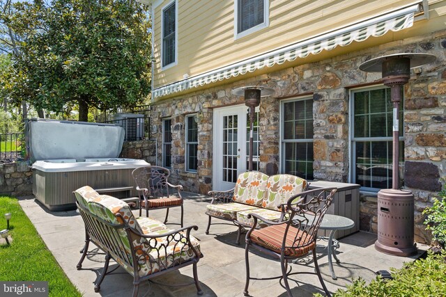40959 Pacer Ln, Paeonian Springs, VA 20129 - view of patio / terrace featuring french doors, central AC unit, and a hot tub