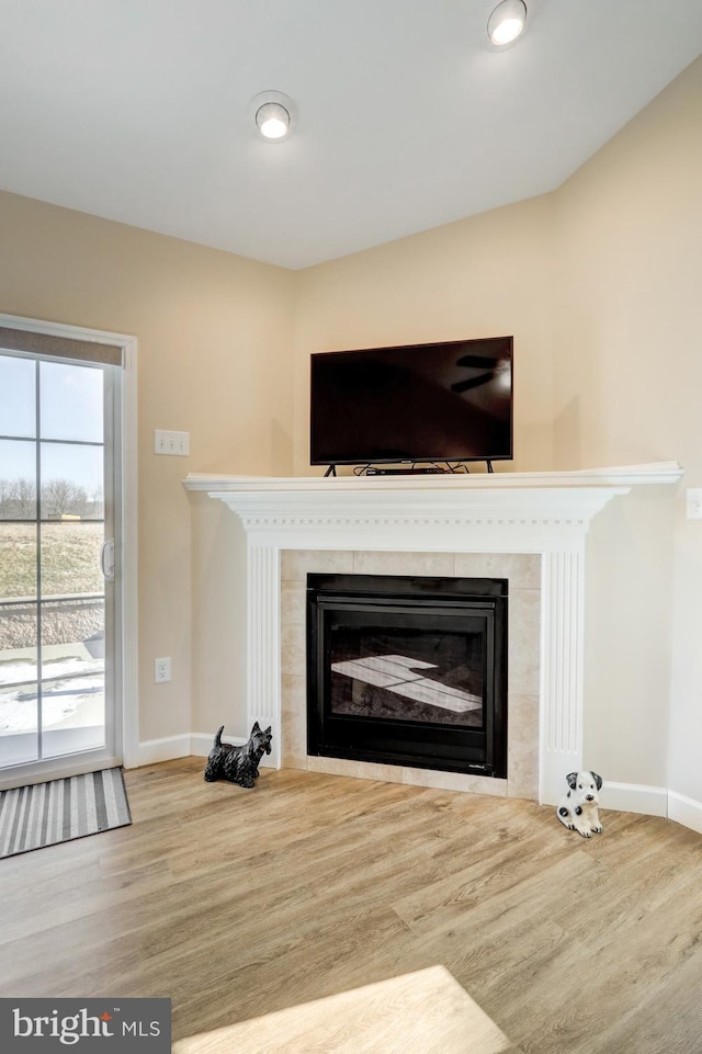 details with a fireplace and hardwood / wood-style floors