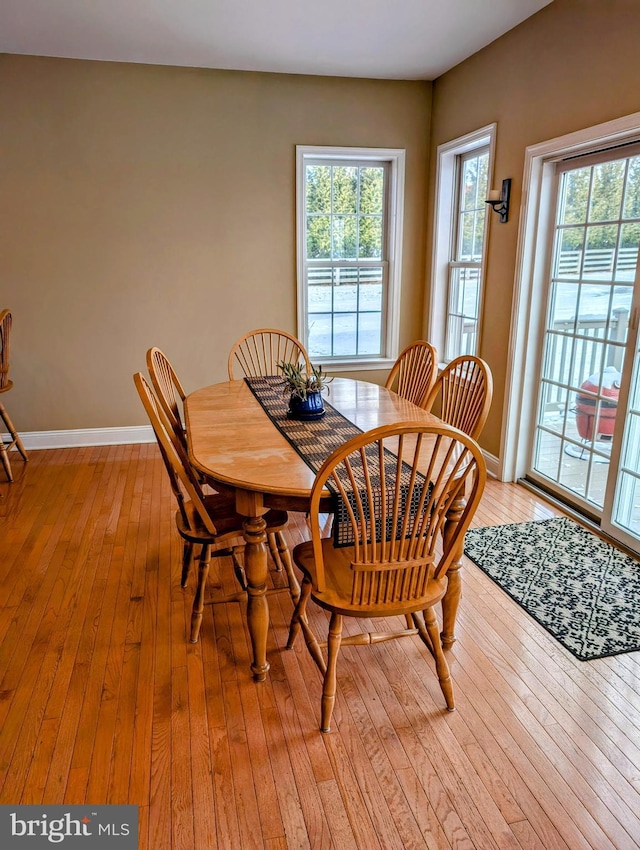 dining area with light hardwood / wood-style floors