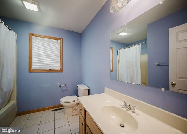 full bathroom with tile patterned flooring, vanity, shower / bath combination with curtain, and toilet