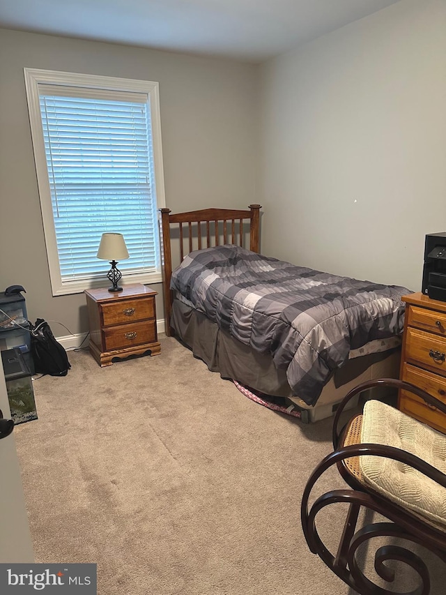 bedroom featuring carpet and baseboards