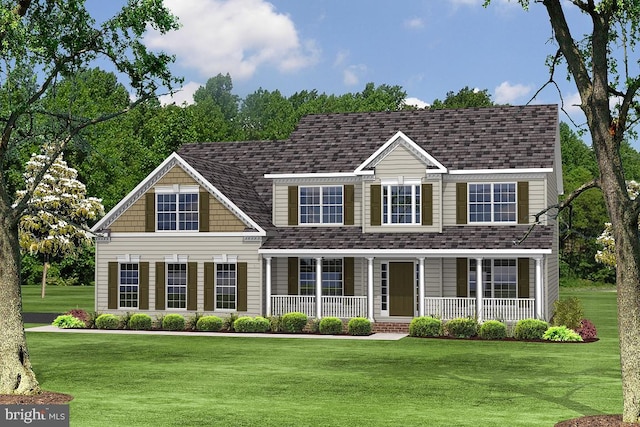 colonial home featuring a porch and a front yard