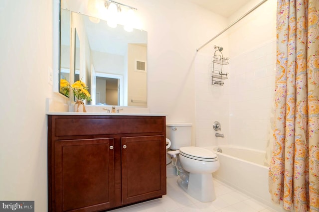 full bathroom with tile patterned flooring, vanity, shower / bath combination with curtain, and toilet