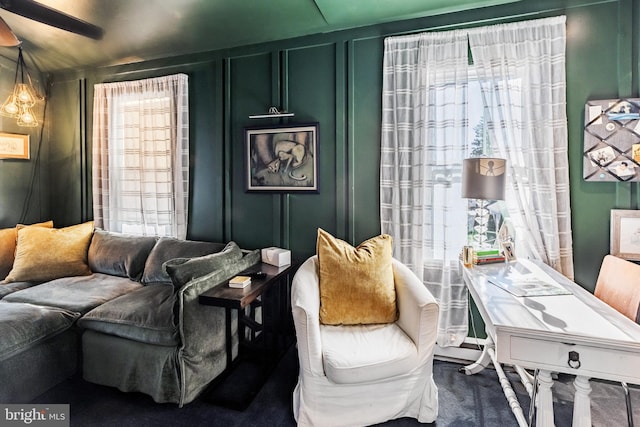 bedroom featuring carpet floors and ceiling fan