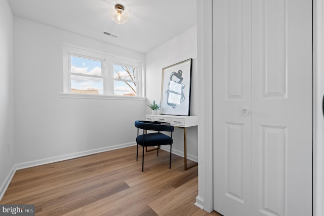 office area featuring light hardwood / wood-style flooring