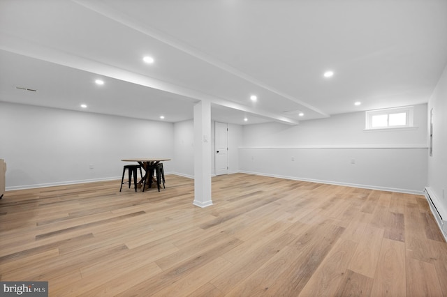 basement with light wood-type flooring