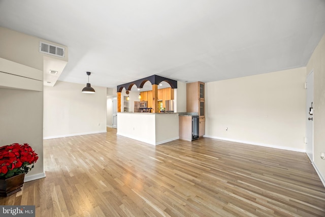 unfurnished living room with light hardwood / wood-style floors