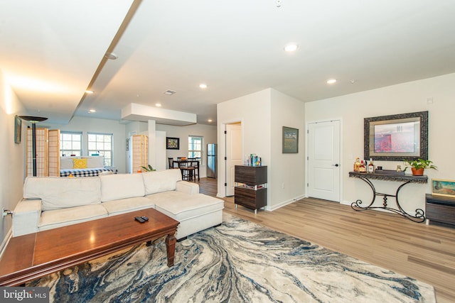 living room featuring light hardwood / wood-style flooring