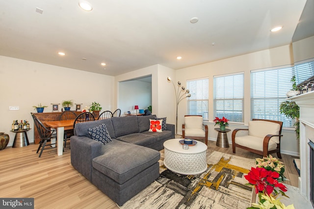 living room with light hardwood / wood-style floors