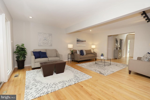 living room with hardwood / wood-style flooring