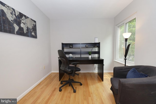 office space with light hardwood / wood-style flooring