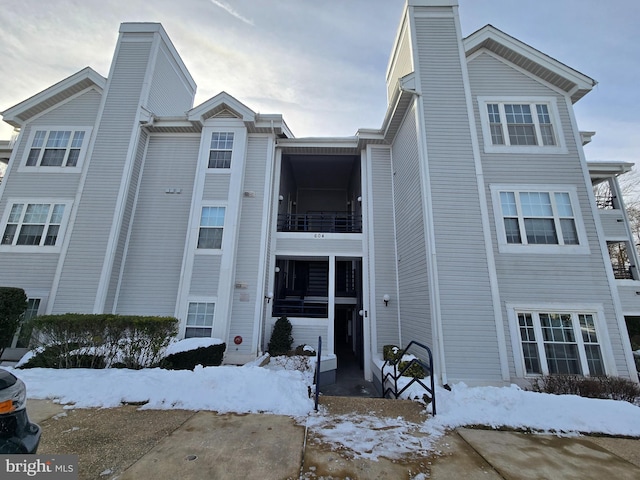 view of snow covered property