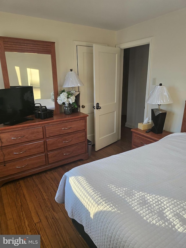 bedroom with a closet and dark hardwood / wood-style floors