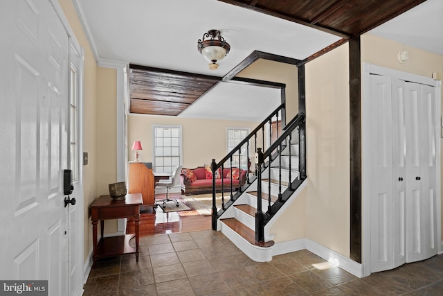 entryway with wooden ceiling