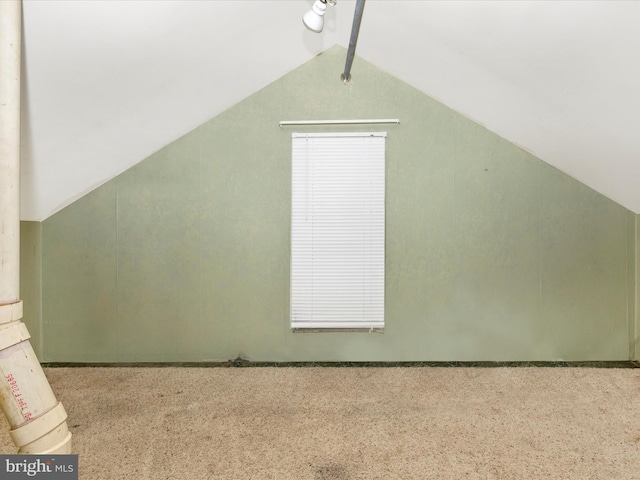 bonus room with light colored carpet and vaulted ceiling