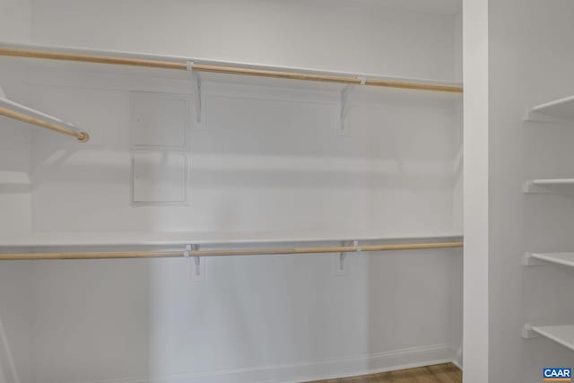 walk in closet with hardwood / wood-style flooring