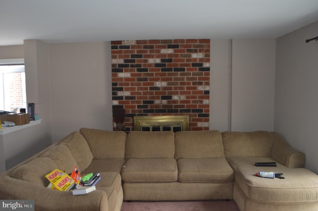 living room with a fireplace