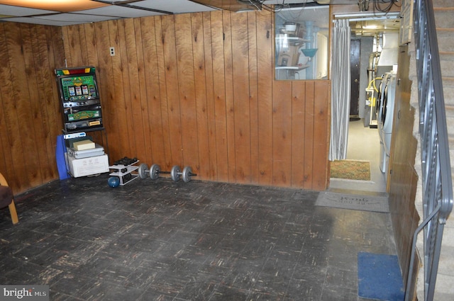 basement with wood walls