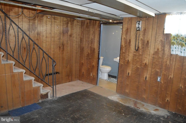 basement with wooden walls