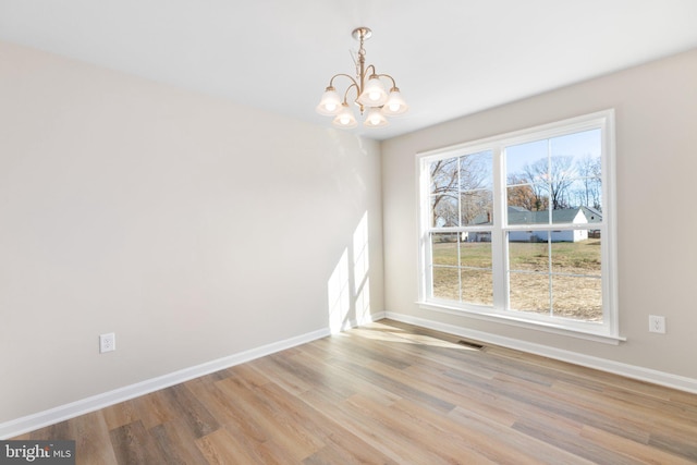 LOT4 Lakeview Dr, Colonial Beach, VA 22443 - unfurnished dining area with a notable chandelier, light wood-style floors, visible vents, and baseboards
