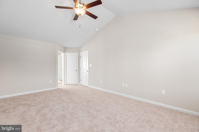 LOT4 Lakeview Dr, Colonial Beach, VA 22443 - unfurnished room featuring high vaulted ceiling, ceiling fan, baseboards, and carpet flooring