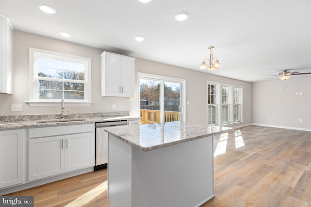 LOT4 Lakeview Dr, Colonial Beach, VA 22443 - kitchen with light wood finished floors, recessed lighting, white cabinets, a sink, and dishwasher