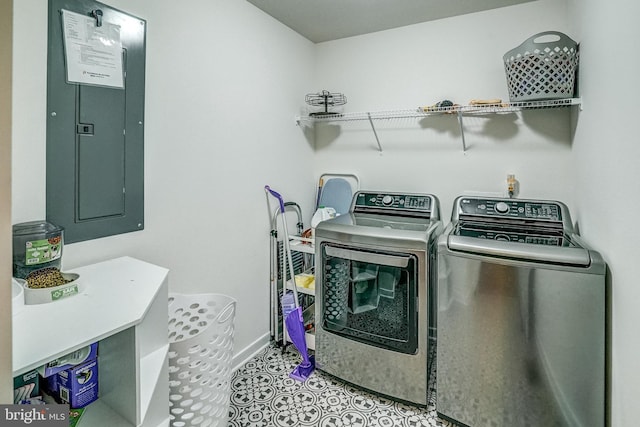 laundry room with independent washer and dryer and electric panel