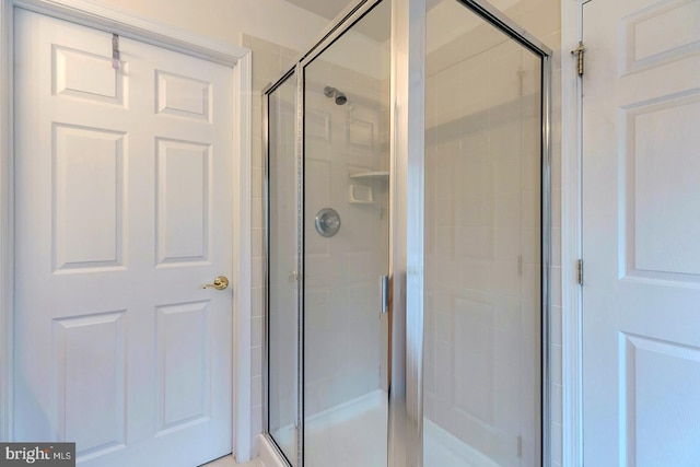 bathroom featuring a shower with shower door